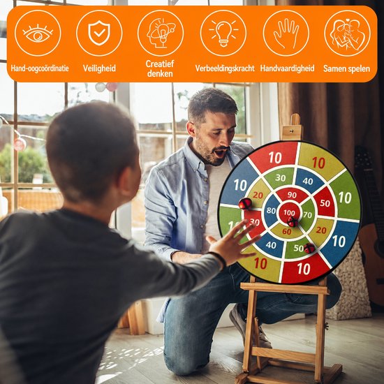 Dartbord voor Kinderen - Klittenband Dartbord 66 cm - Dubbelzijdig en Opvouwbaar Dartbord - Dartspel voor Kinderen met 12 Ballen en 4 Darts - Dartbordspeelgoed voor Binnen en Buiten — afbeelding 5
