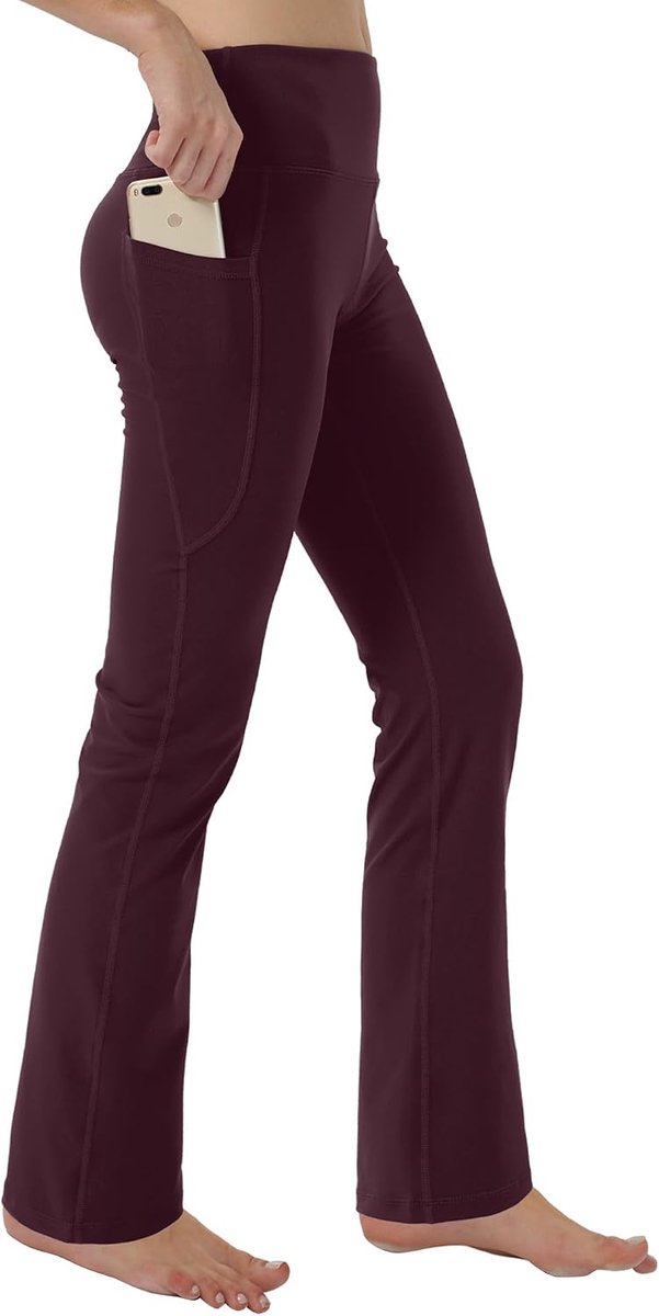 Damesbroek met hoge taille, bootcut, yogabroek met zakken, buikcontrole, workout, hardloopbroek, lange bootleg, flare broek