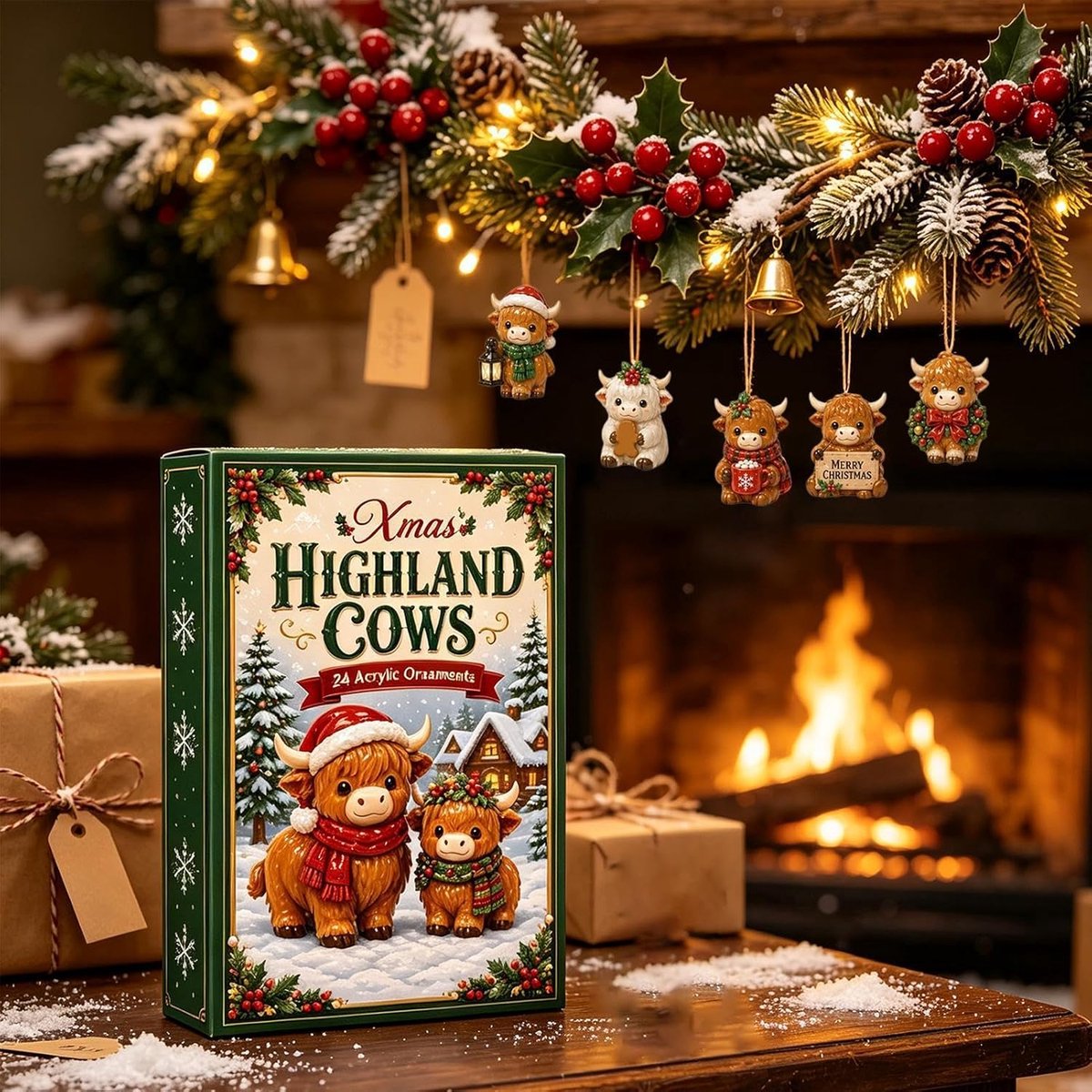 highland cow kerst adventskalender 2026 - 24 stuks - bruin wit zwart - acryl materiaal - 5cm - hoogland koe kerst hangornamenten - kerst aftelkalender - kerstboom decoratie - geschikt voor kerstfeest en cadeau — cadeau in Wonen & Interieur - foto 3