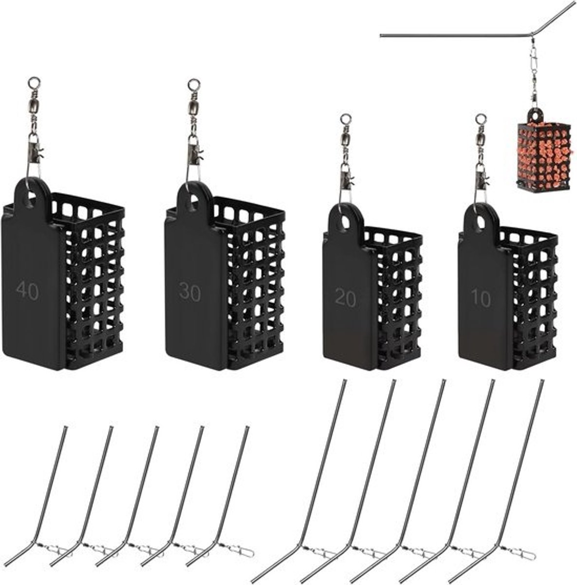 14pcs Fish Feeder Basket - Metalen kooi met gewichten - Vertebrae Snap Square Feeder Baskets - Anti-tangle accessoires voor zee- en zoetwatervissen