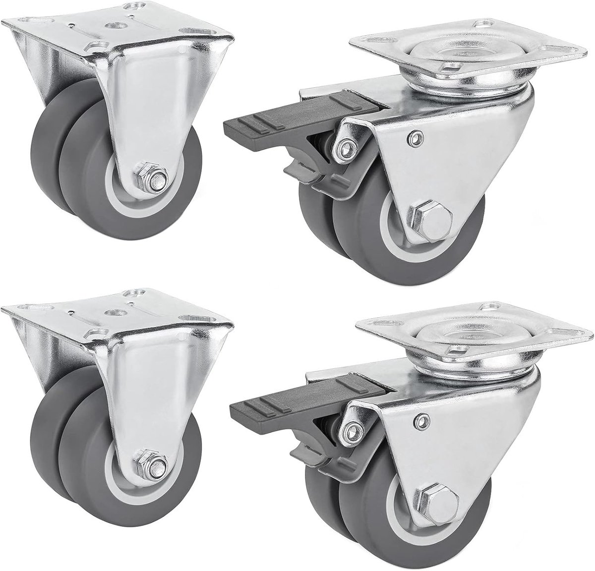 Meubelwielen Ø 50 mm - Zware kwaliteit - 2x Swivel met rem + 2x Swivel zonder rem - Eenvoudig te verplaatsen - ShopVlot