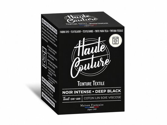 Boîte noire de teinture textile Haute Couture, 'Noir Intense • Deep Black', pour tous textiles, utilisable en machine.