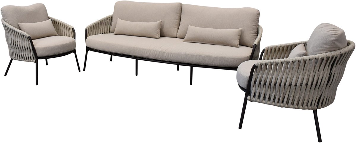 AVH-Collectie Sarenza stoel bank loungeset 3 delig zand rope terre frame