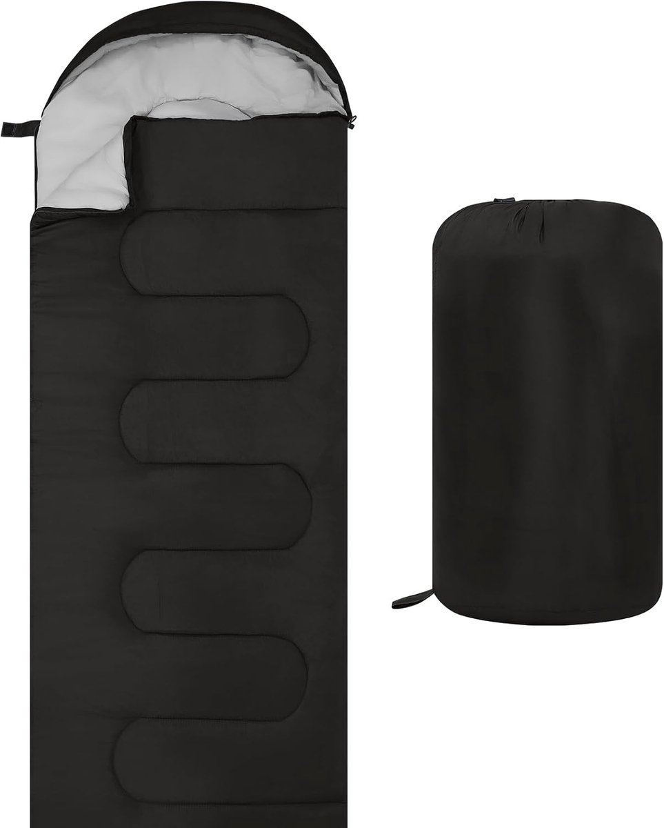 YAGXIG Slaapzak - Campingslaapzak - Lichtgewicht campingslaapzak - Geschikt voor volwassenen, kinderen, wandelen, buitenactiviteiten en reizen - Hitte- en koudebestendig - Zwart - Gewicht 1,3 kg