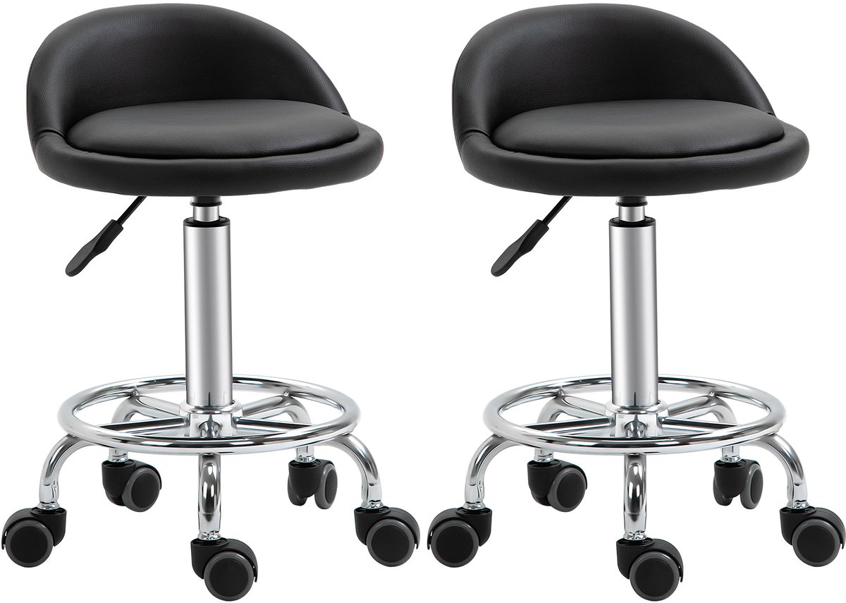 Salonkruk - set van 2, in hoogte verstelbaar 57-72 cm, 360° draaibaar, met rugleuning, met voetsteun, tot 120 kg, voor salon en massageruimte
