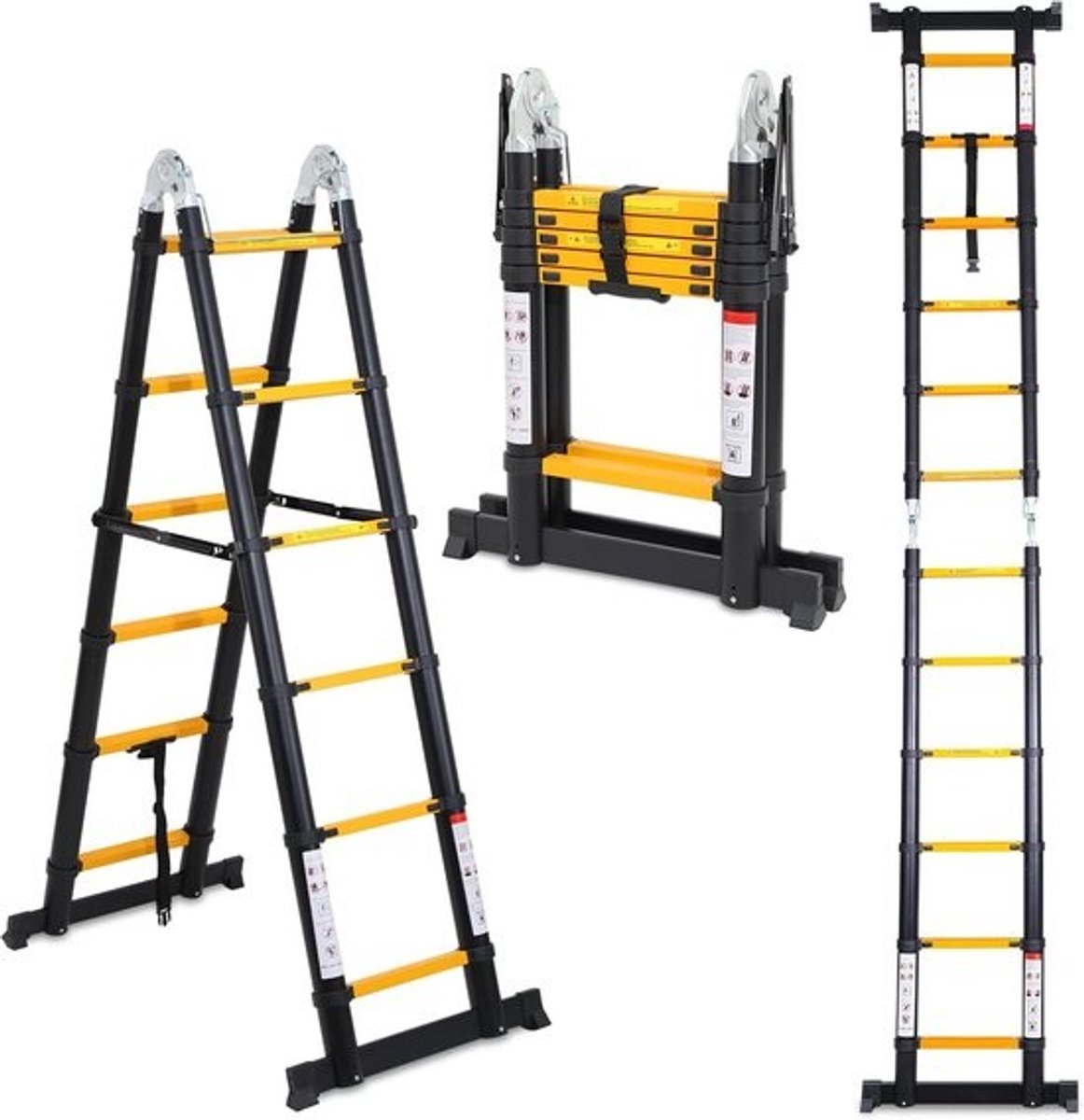 Telescopische vouwladder - Aluminium A-frame ladder - Voor binnen en buiten - Met stabiliteit - Maximaal draagvermogen 150 kg