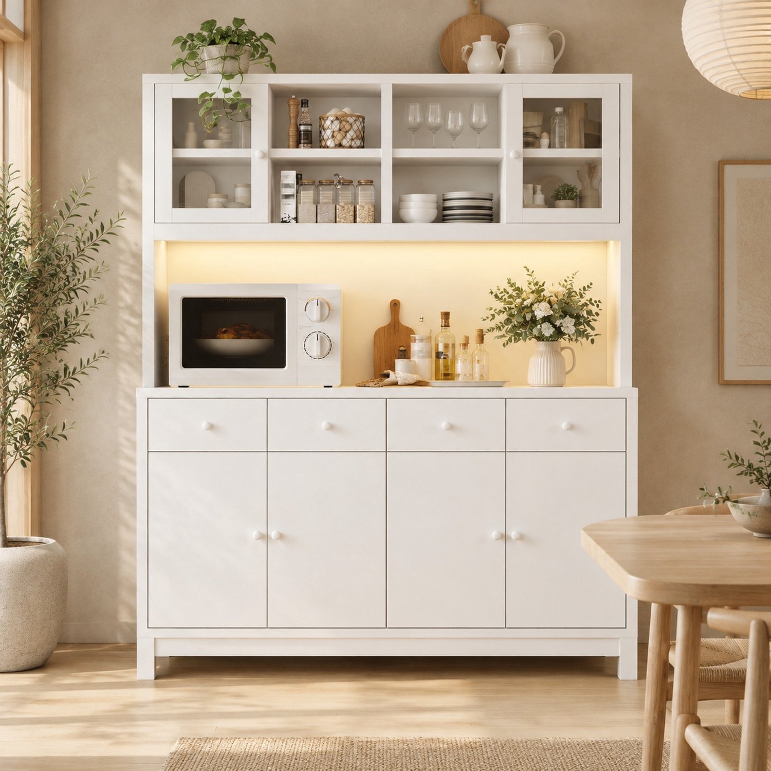 Maisentiel Witte buffetkast 140 x 38,5 x 180 cm met glazen deuren, 4 lades en RGB-ledverlichting
