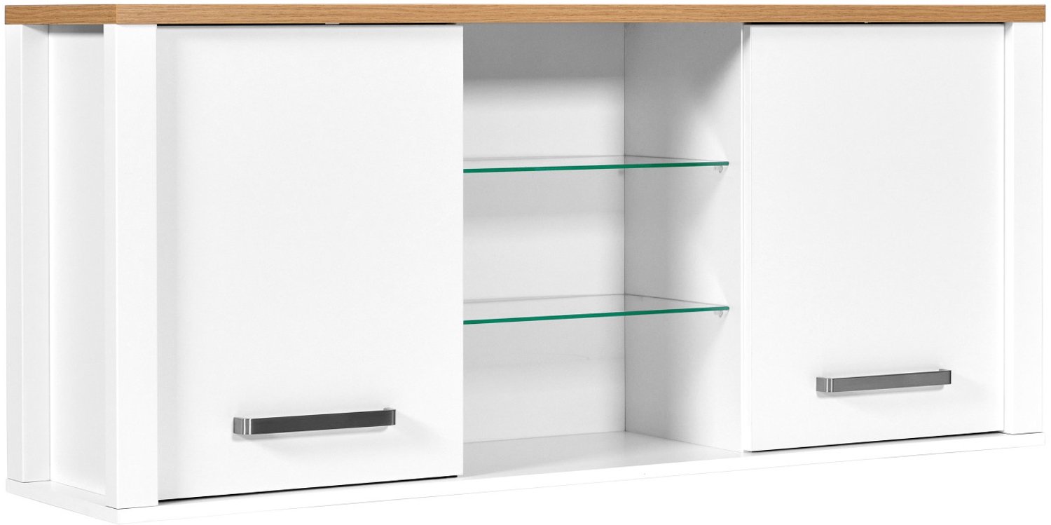 Inter Link SAS Keukenbovenkast Sicilia 130 cm – Wit/Artisan Eik – 2 Deuren met Softclose – 2 Glazen Legplanken