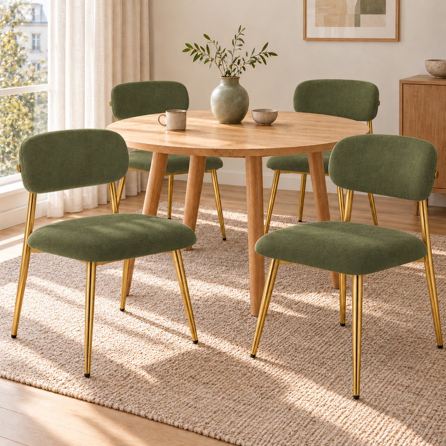 Clruro Eetkamerstoelen - Zitting 50x46 cm - 4 Stuks - Gouden Frame - Polyester/Metaal - Groen