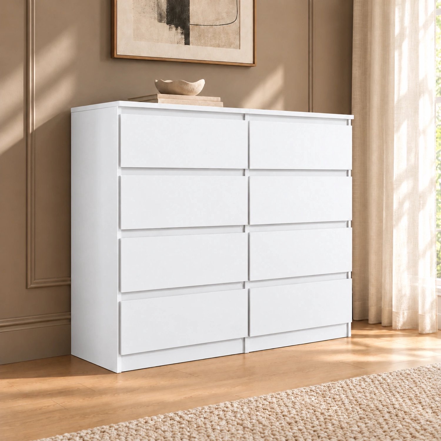 Promeubels Pro-meubels - Ladekast Ibiza - Wit mat - 120cm - 8 lades - Kast - Commode - Slaapkamer