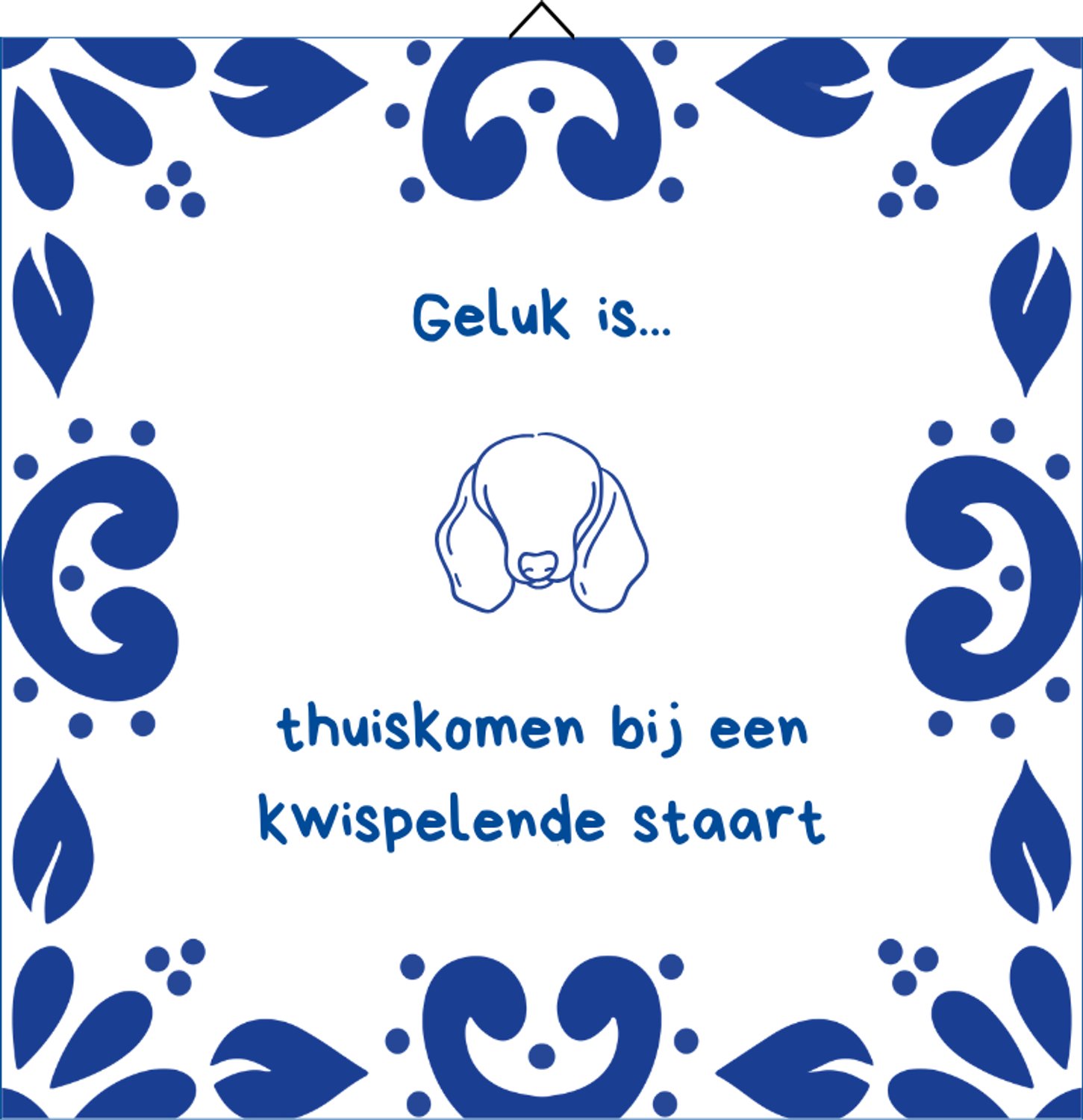 Winsa Cadeaus Delfts Blauwe Spreuktegel met Teckel 15 x 15 cm – Spreuktegel van Keramiek met Ophangsysteem – Cadeau voor Teckelliefhebbers