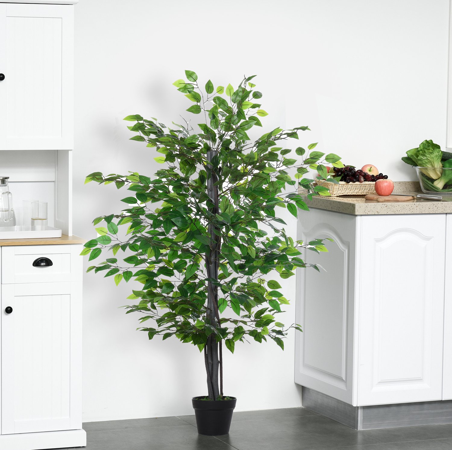 HAUSS SPOLE Kunstboom Natuurgetrouw – 145 cm Hoog en 20 cm Doorsnee – Kunststof en Katoen – Groen – Met Zwarte Pot – Voor Binnen en Buiten – Onderhoudsarm