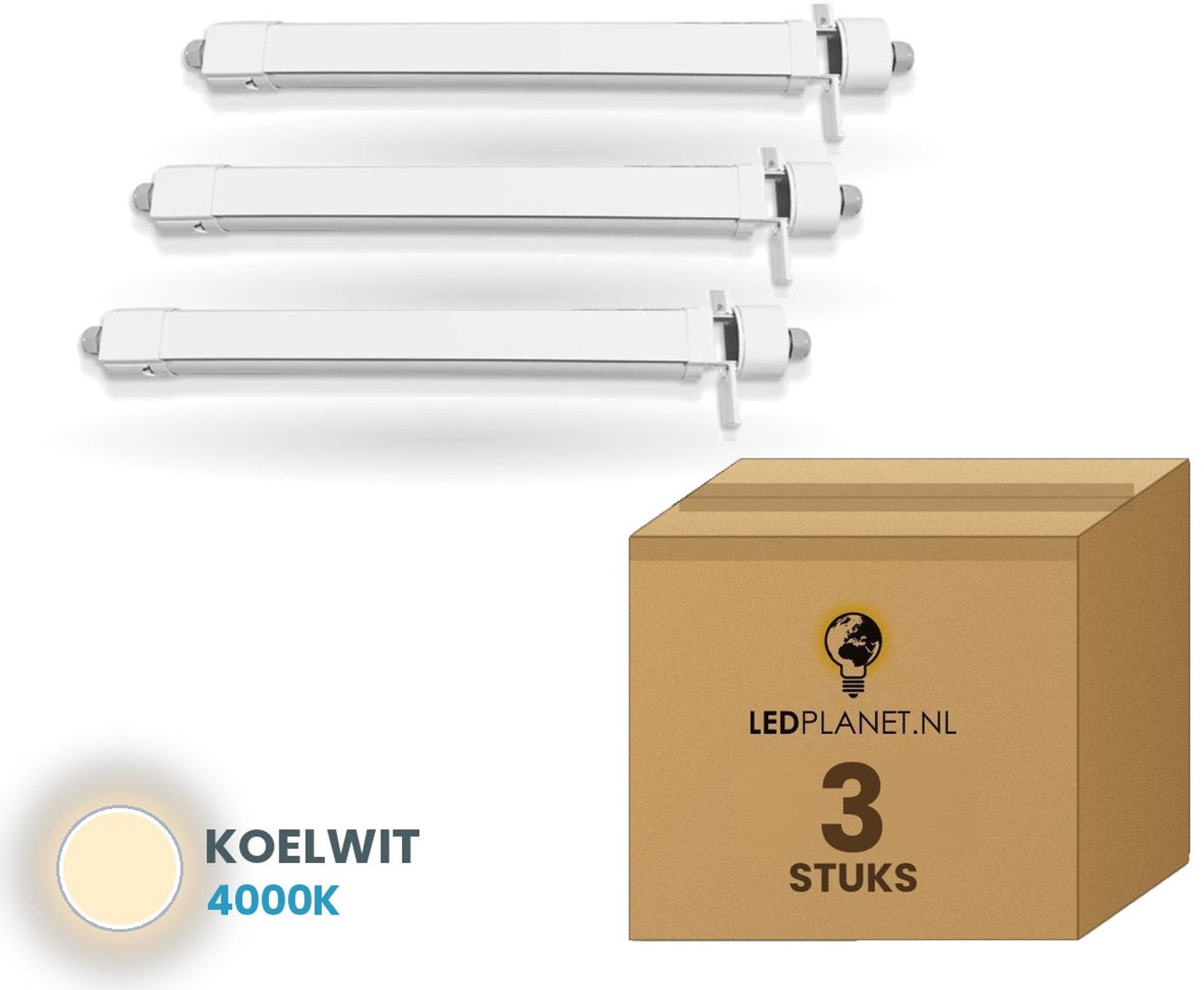 Tsong LED TL armatuur tri-proof 120 cm - 3 stuks - 36W - Koelwit 4000K - 5.400 lm - 150 lm/W - instelbaar 20-36W - koppelbaar - IP65 - IK08 - 230V