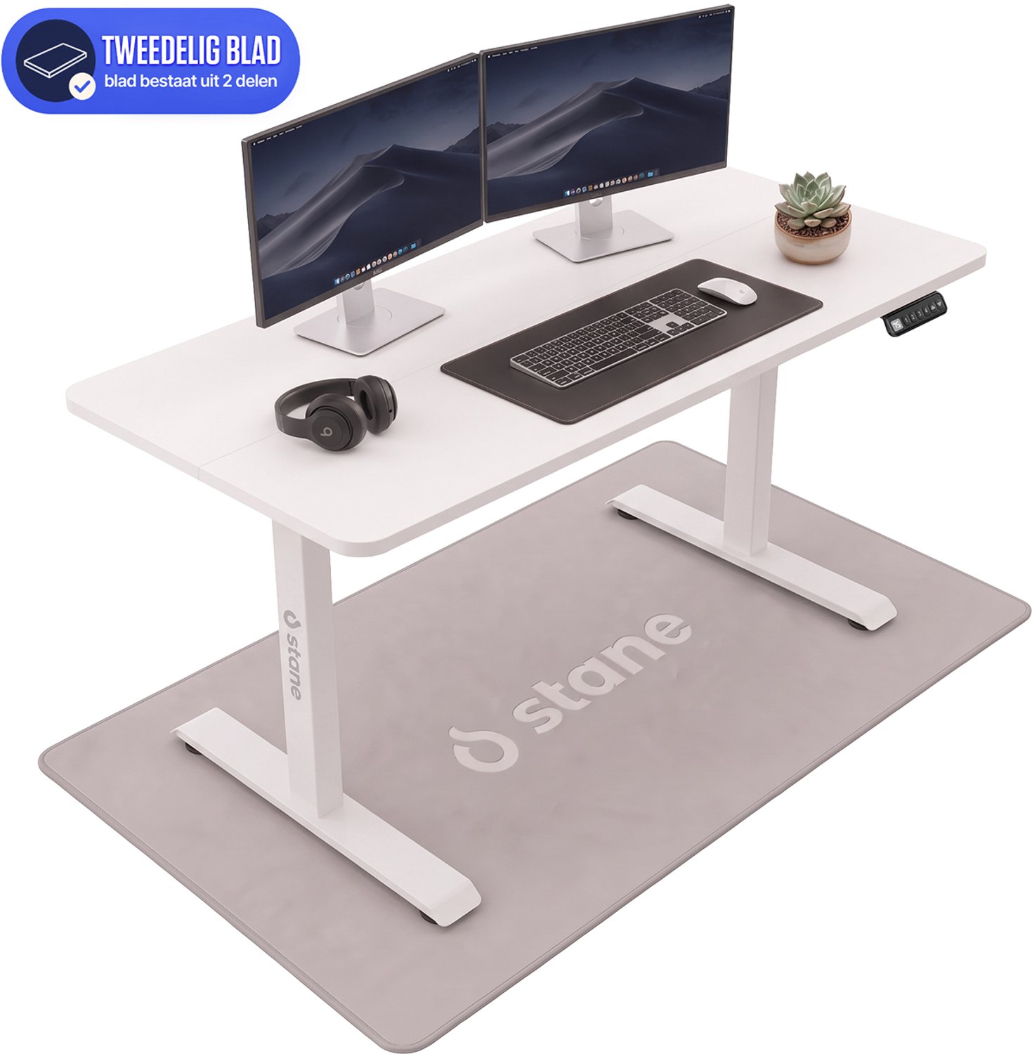 Stane Zit Sta Bureau Elektrisch Verstelbaar - 2-Delig Blad - Incl. Kabelgoot - 140 x 60 cm - Wit