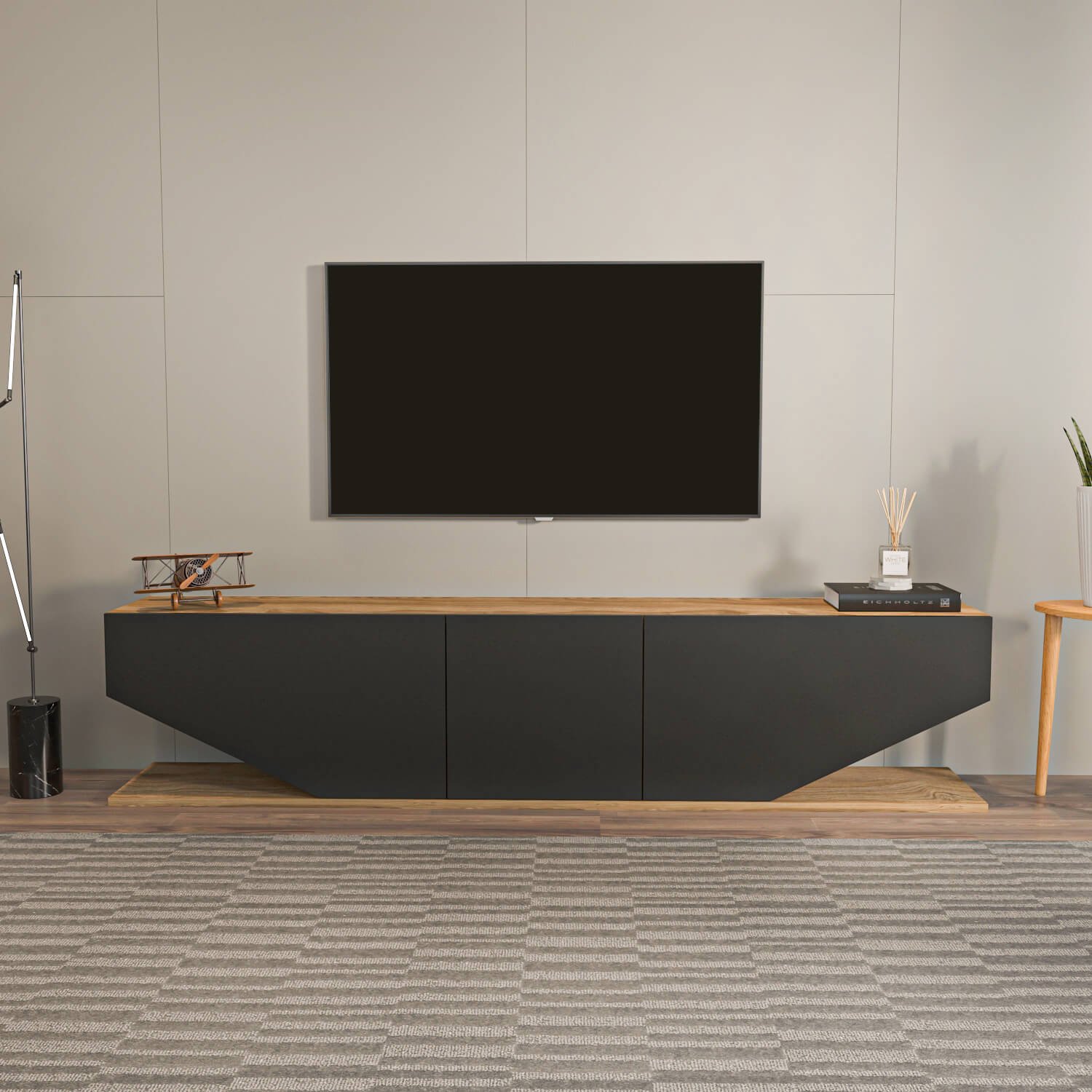 Decorotika TV Meubel 180 cm – Oud en Zwart – Modern Televisiemeubel met Opbergruimte – Stijlvolle TV Kast voor Woonkamer