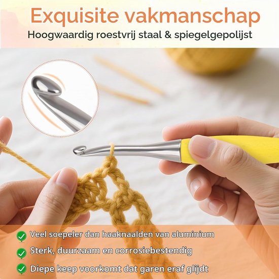 Ergonomische Haaknaald 6.5mm met Beukenhouten Handvat, Rvs Haaknaald voor Beginners, Kleurige en Stijlvolle Haaknaald voor Haken van Mutsen en Accessoires — afbeelding 3