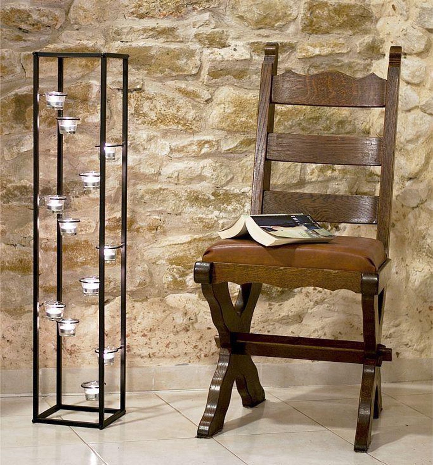 ‎DanDiBo Lichtzuil voor 12 theelichtjes - Zwart metaal - 100 cm