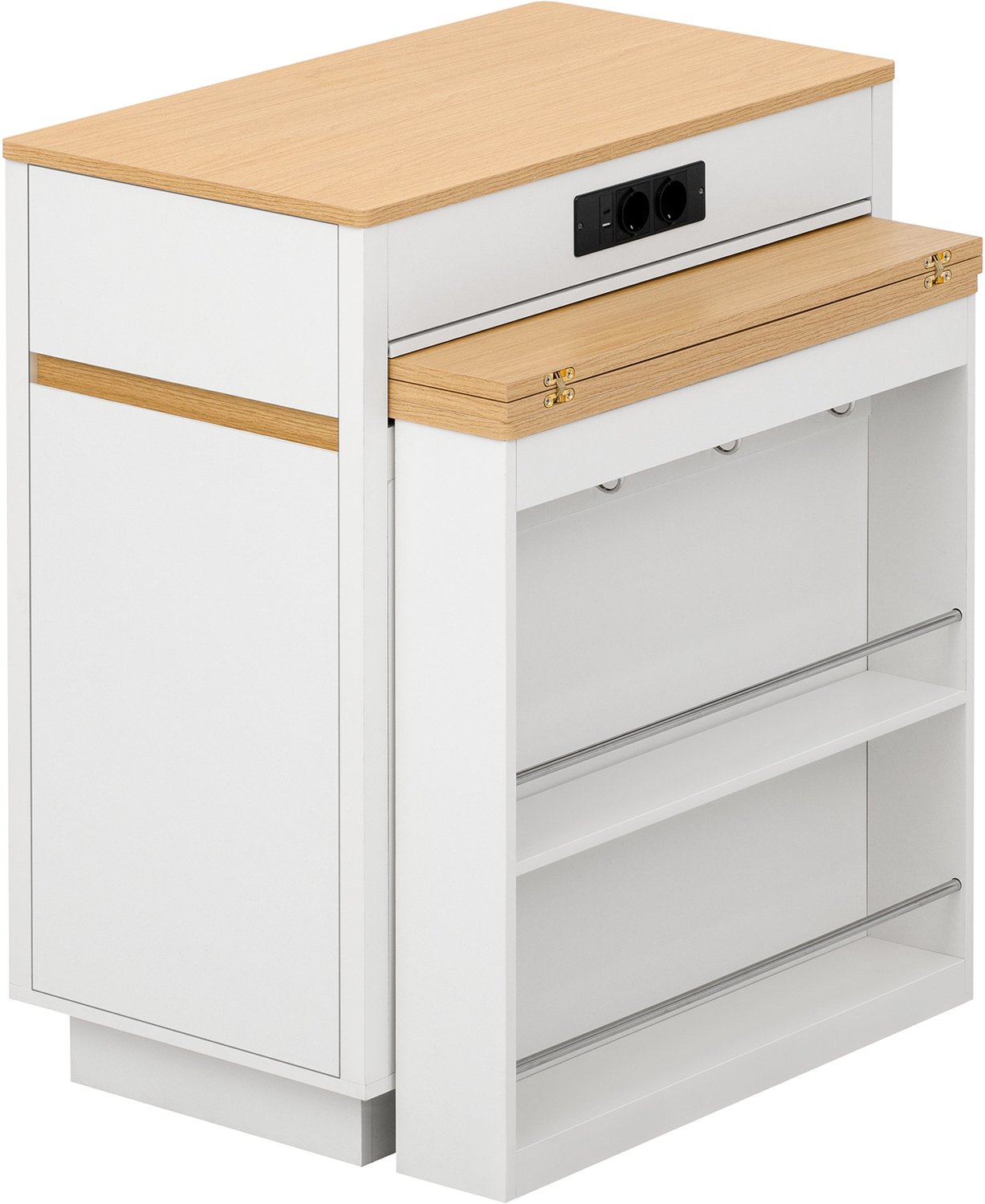 MUVANO Wit keukeneiland op wielen - Uitschuifbare eettafel met inklapbaar blad - MDF en spaanplaat - 94 cm hoog - Voor keuken en eetkamer