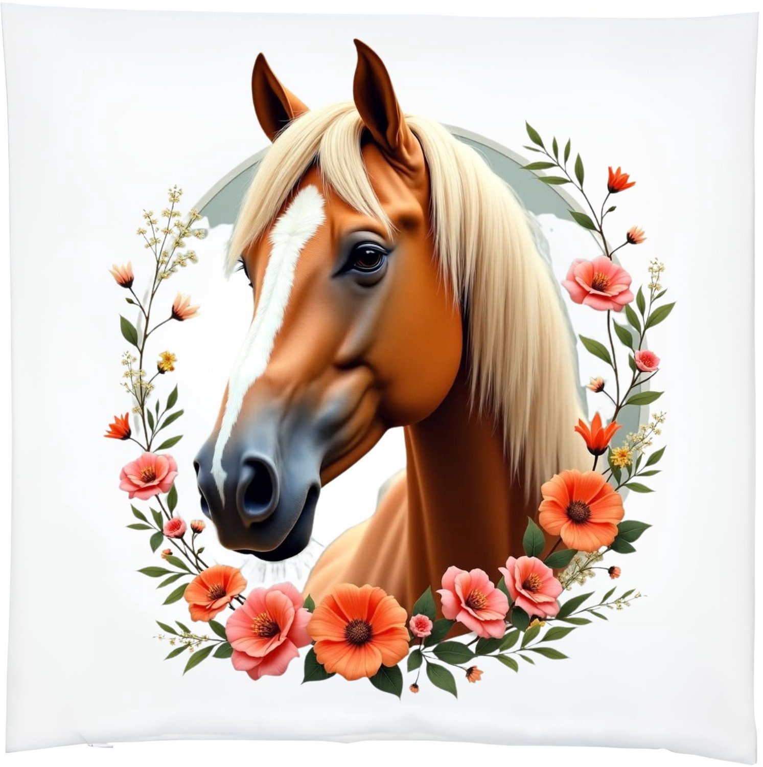 Radey's Kussenhoes paard bloemen - 39x39 cm - met rits - exclusief vulling Divers