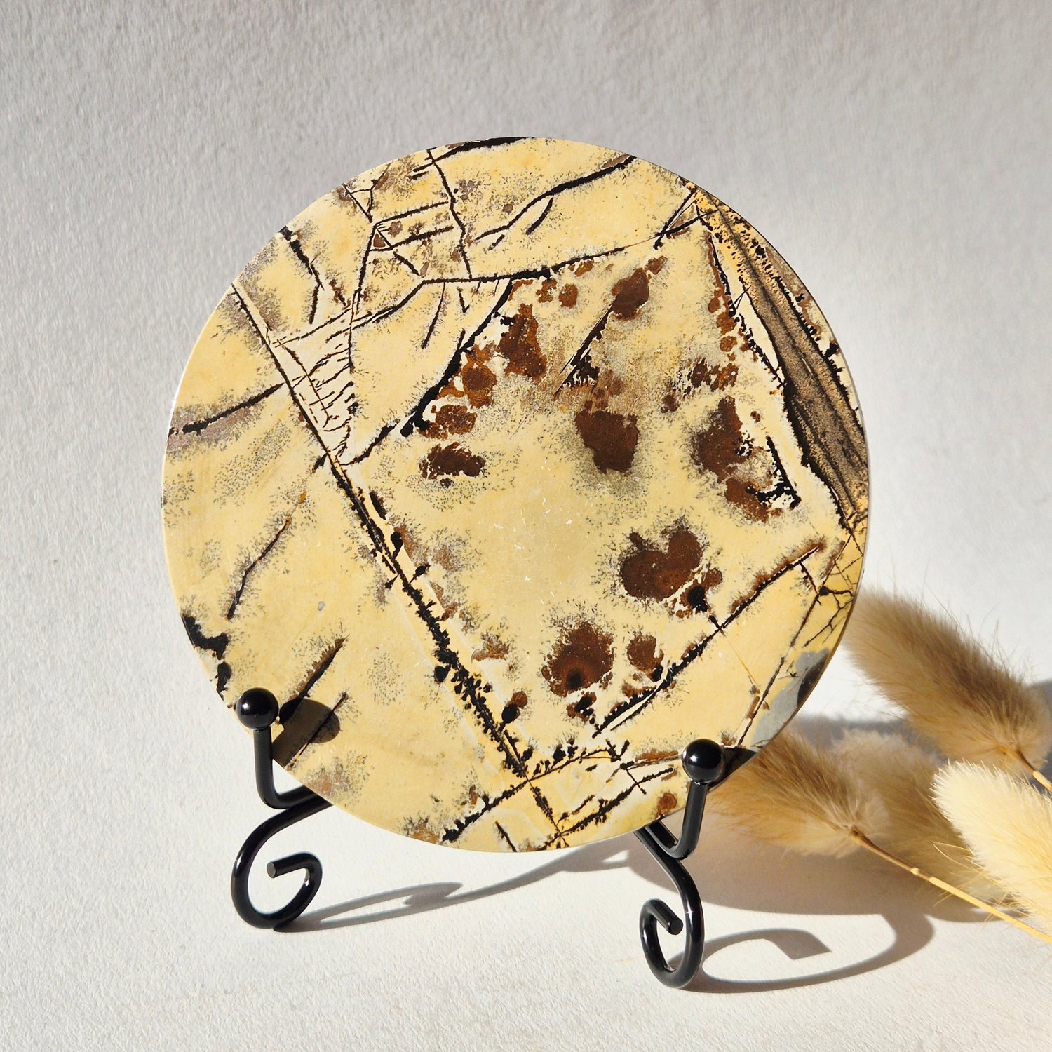 Moonlight Gemstones Picture Jasper Schijf op Metalen Standaard – ca. 10 cm #4 Meerkleurig