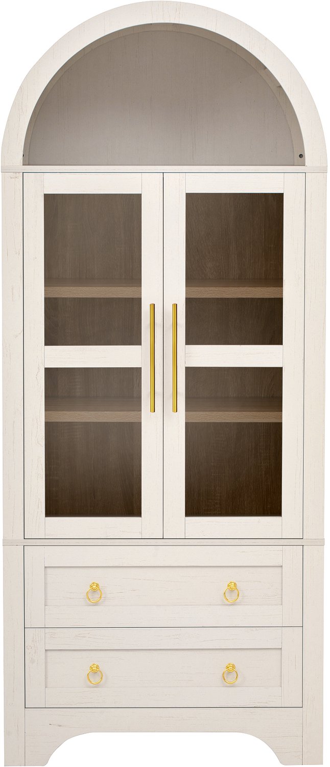 MUVANO Witte buffetkast met glazen deuren - Verstelbare legplanken en twee lades - MDF en spaanplaat - 180 cm hoog - Voor keuken en eetkamer