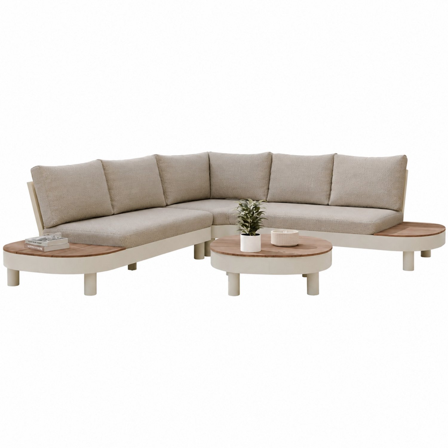 AVH-Collectie Bellezza organische hoek loungeset 4 delig aluminium latte zand Zand / Latte / Linen