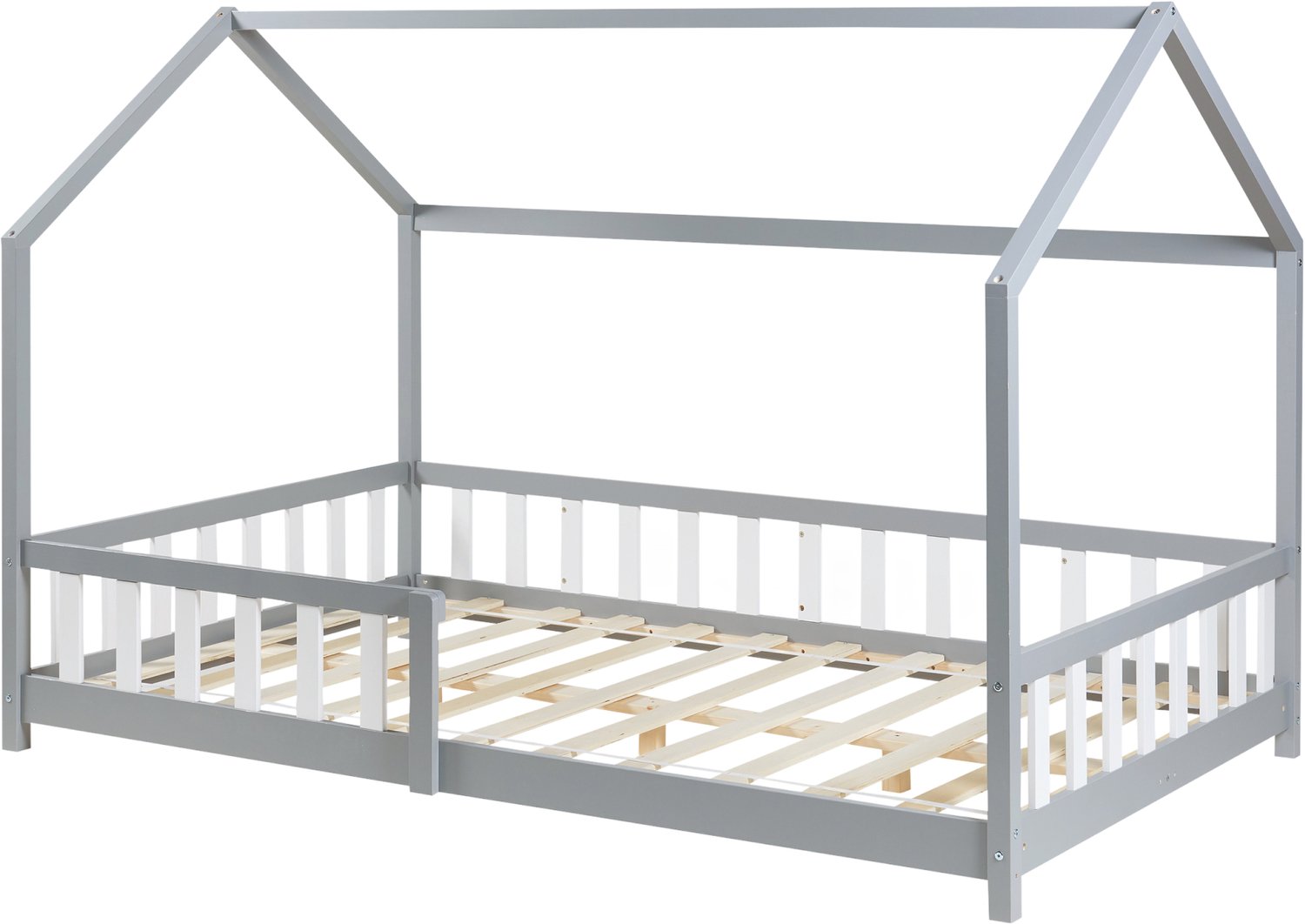 Kinderbed Hesel montessori bed met uitvalbeveiliging 140x200 cm grijs [en.casa]