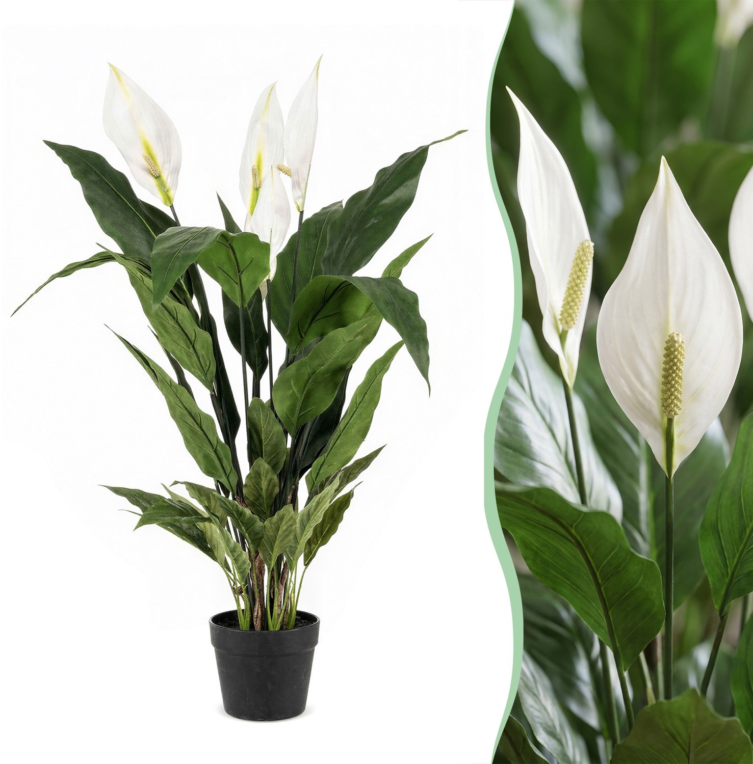 Green Boutiq kunstplant - Spathiphyllum - Lepelplant - 90cm Bruin