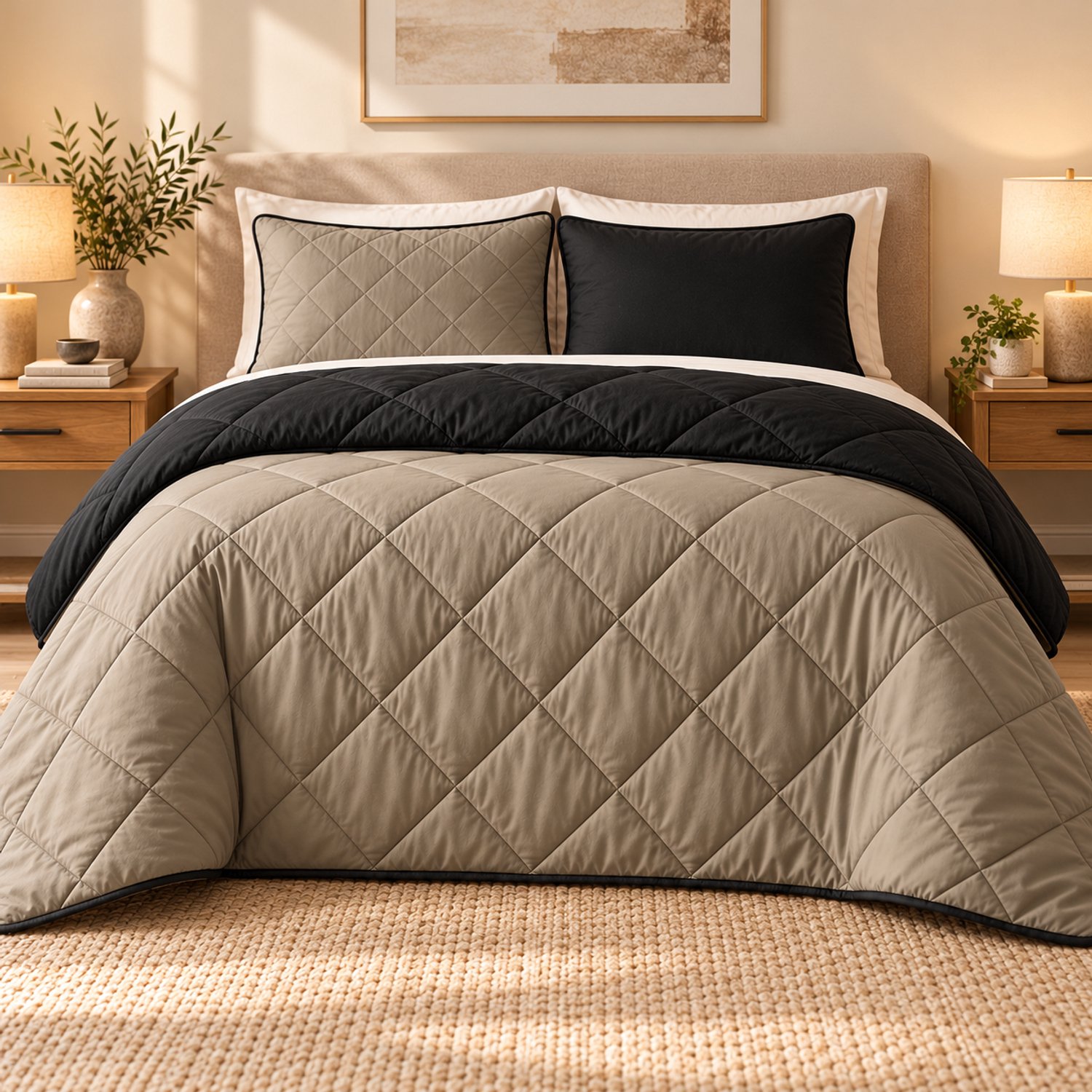 Dormidor Wasbaar Dekbed 200x200 cm – Inclusief 2 Kussenslopen 60x70 cm – Taupe/Zwart