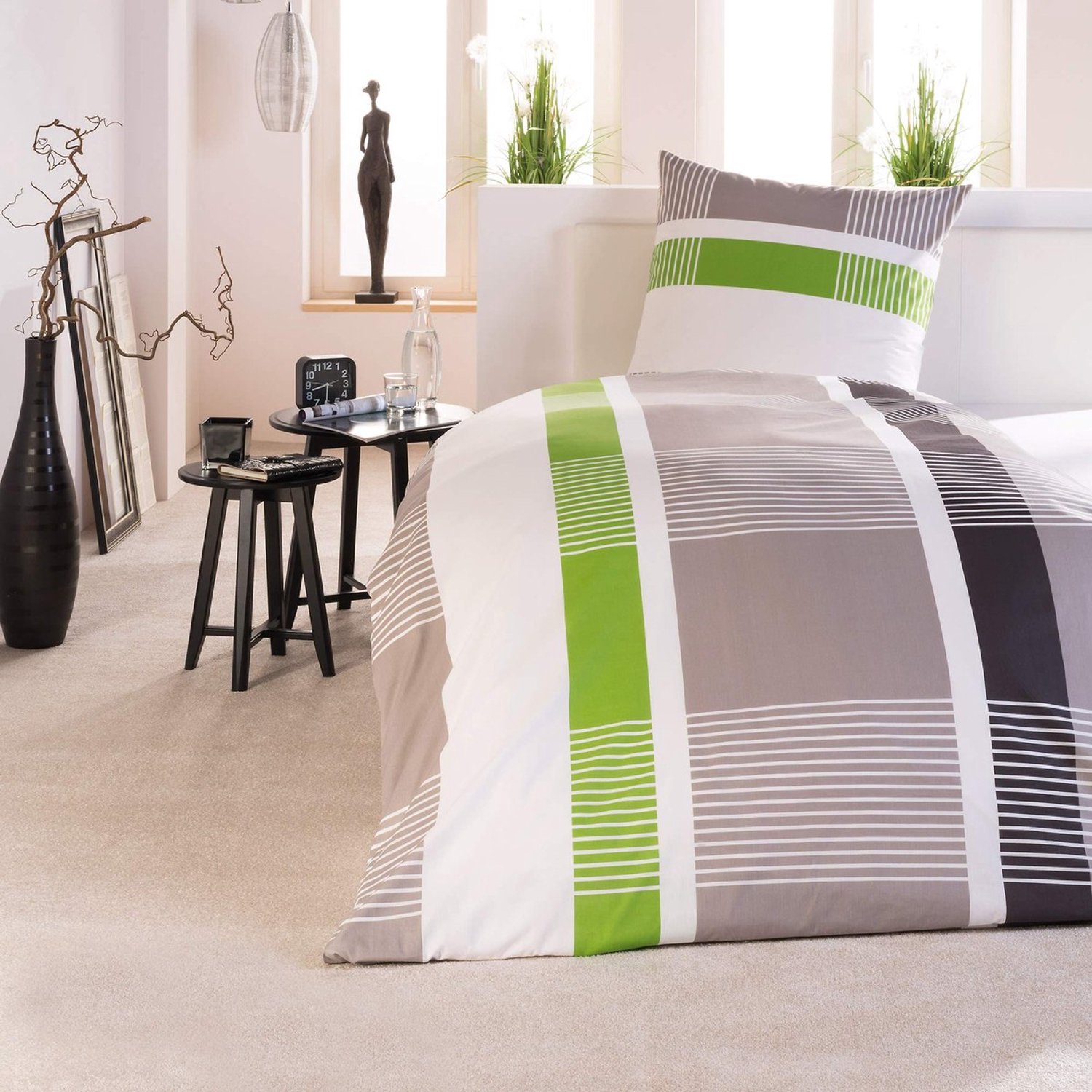 Duraxl Dekbedovertrek - Katoen - Gestreept - 155 x 220 cm Wit