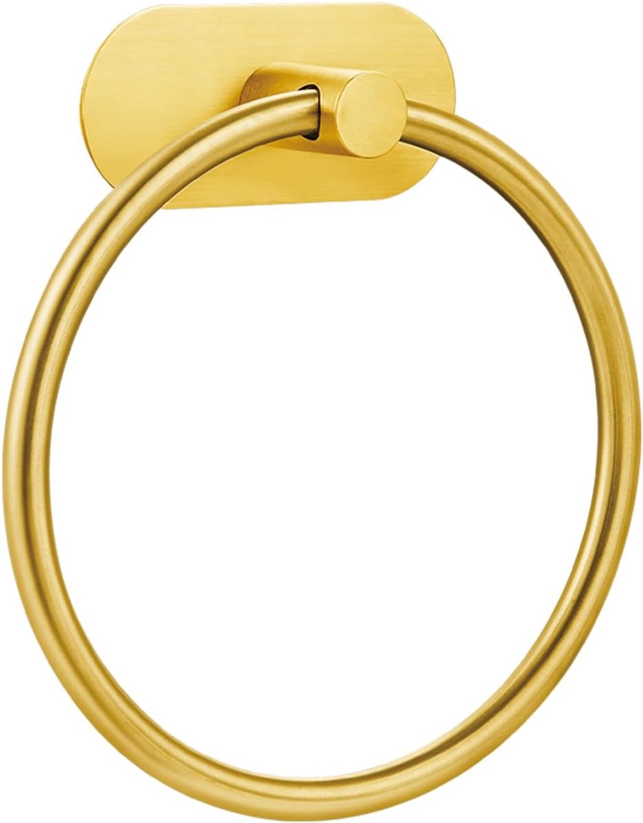 Handdoekring, rond, zelfklevend, roestvrij staal, zonder boren, ultra-sterke basis, roestvrij, waterdicht, modern wandontwerp voor badkamer/keuken (goud)