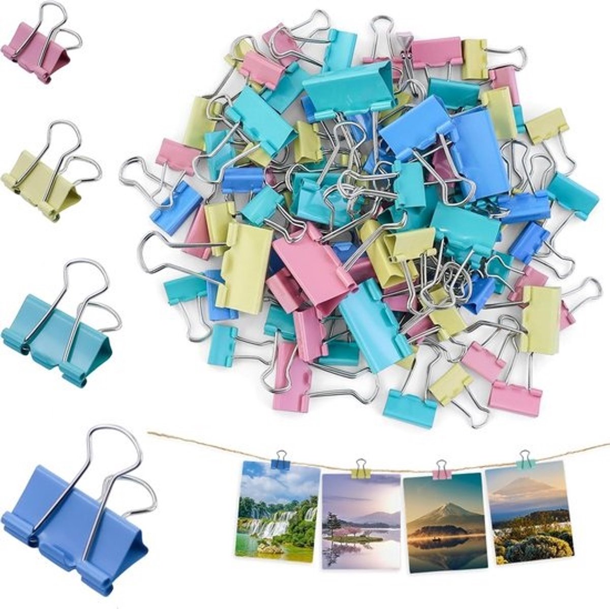 Foldback nietjes en binderclips - 80 stuks in 4 maten - Multifunctionele kleurrijke klemmen voor school en kantoor