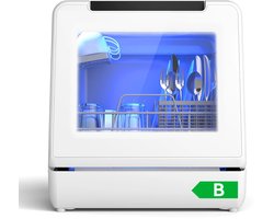 Puluomis Mini Vaatwasser - Afwasmachine - Vrijstaand - 3 Couverts - 6+1 Wasprogramma's - Incl. Bestekmandje - met 5L Waterreservoir - Extra stil - Wit