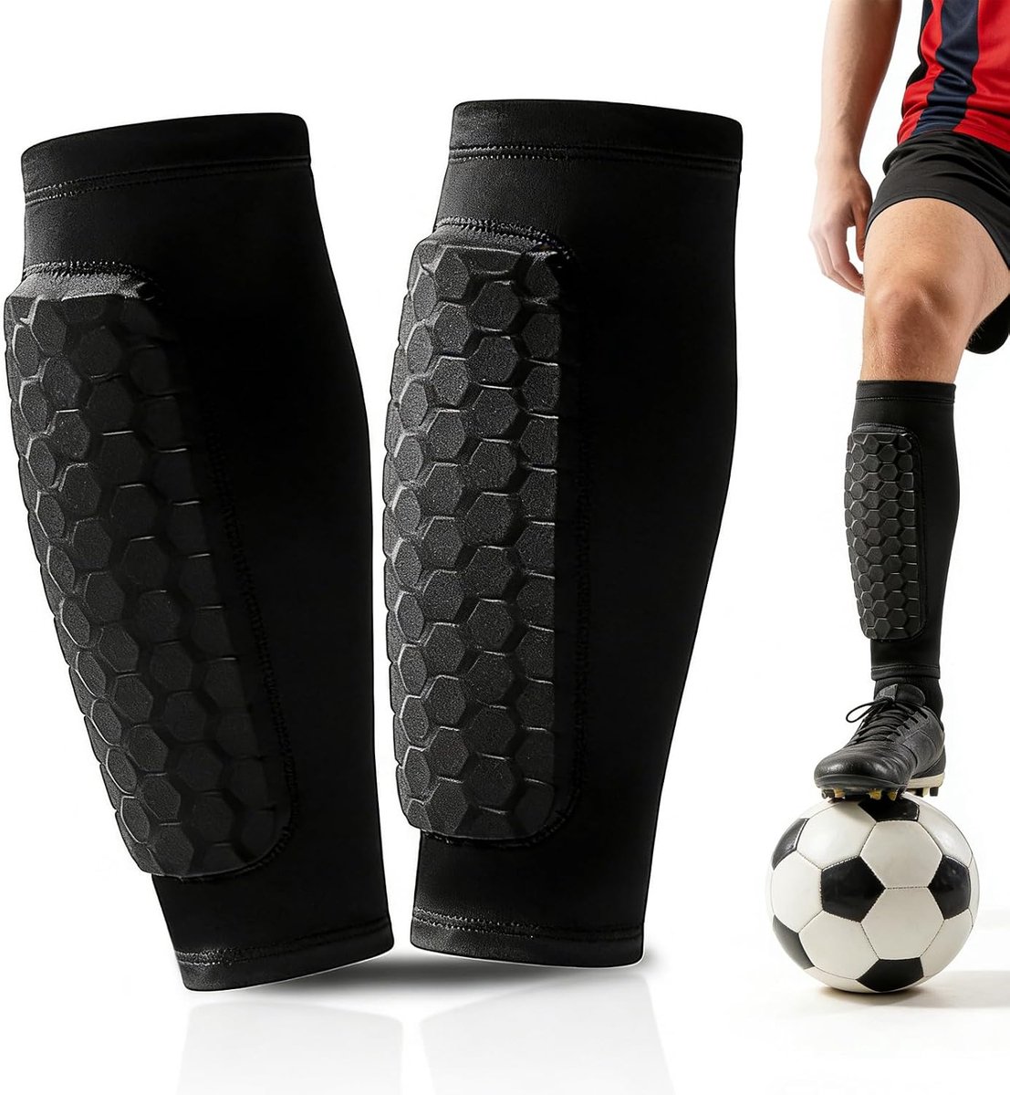 Scheenbeschermers voor Voetbal, Ademende Antislip, Lichtgewicht Schokabsorberende Scheenbeschermers met Cellulaire Bescherming, voor Kinderen, Volwassenen en Jongeren