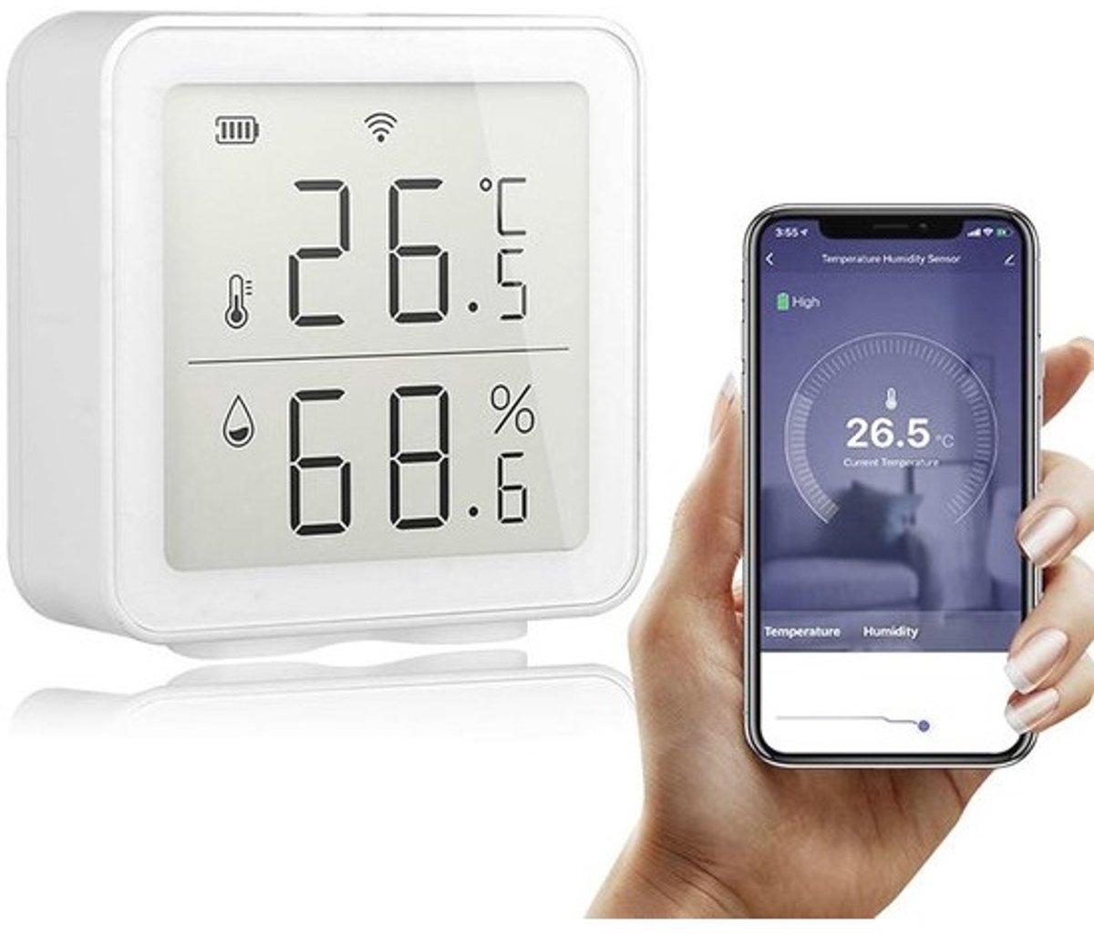 Draadloze Temperatuursensor en Hygrometer met Alarm en Gegevensopslag – Compatibel met Alexa