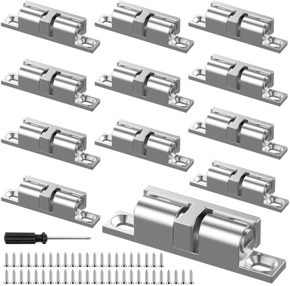 12 stuks kogelsnapper 43 mm verstelbare dubbele kogelsnapper kastsnapper met schroevendraaier en 48 schroeven meubelsnapper voor meubels, kasten, kledingkasten, deuren en laden