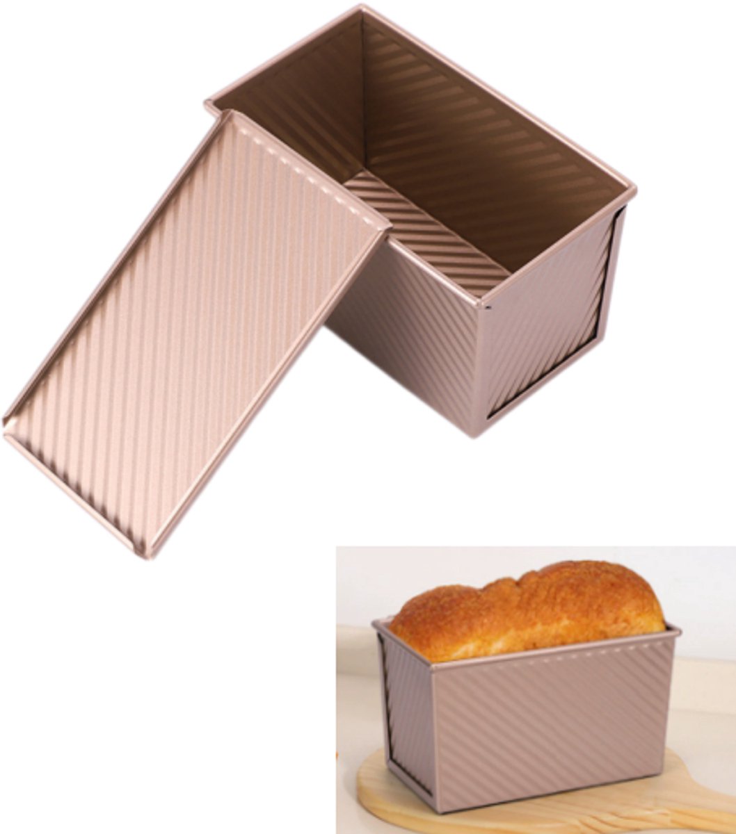Broodvorm - Broodpan - Antiaanbaklaag - Met deksel - Rechthoekig - Geschikt voor brood, cakes en gebak - Onmisbaar bakartikel - 18,8*9,6*8,6 cm - Roségoud