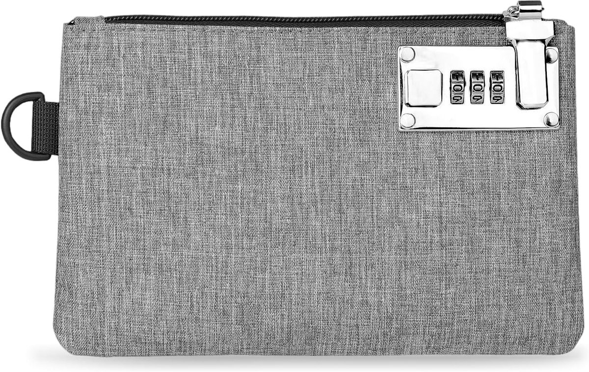 Portemonnee met slot, 20,8 × 13,5 cm, portemonnee met cijferslot, geldvakken met ritssluiting, voor documenten, paspoort, bankbestand, geld, waardevolle spullen, grijs