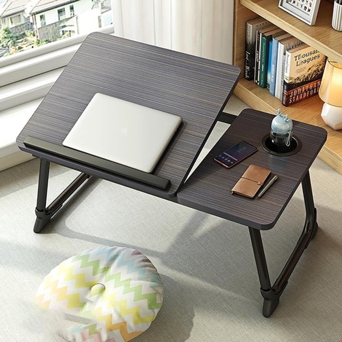 Inklapbare salontafel van massief hout - Japanse vloertafel met antislip basis - Veelzijdig en ruimtebesparend