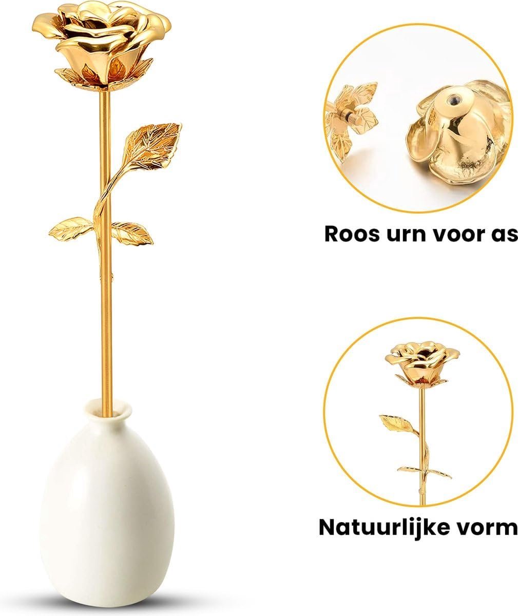 Crematie Roos - Mini Urn - Tin - Goud - Voor Menselijke of Huisdieren As - Uniek Ontwerp - 10 cm Hoog