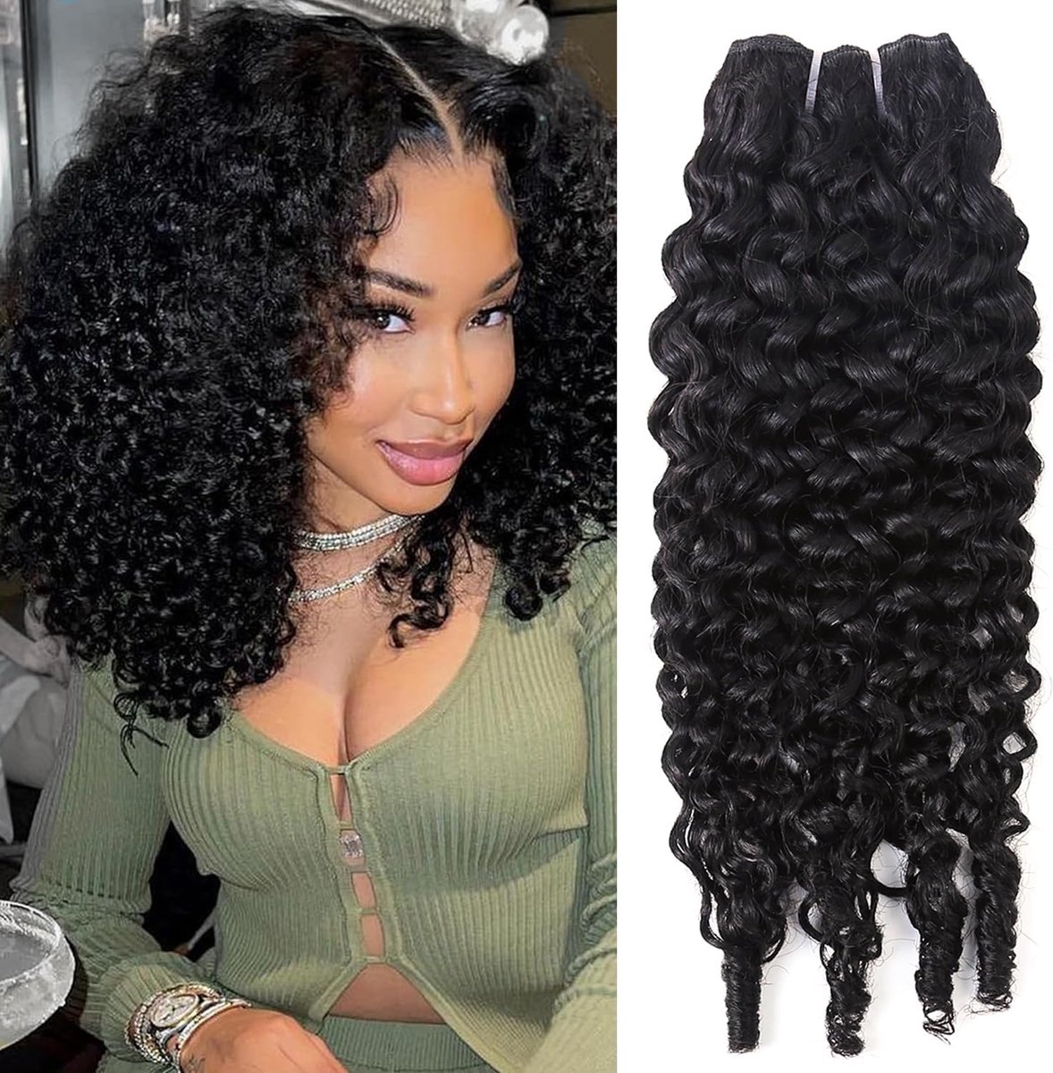 Krullende bundels van menselijk haar, 35 cm, 100% onbewerkt snel weave met spiraal, krullend uiteind, echt menselijk haar, extensies van echt haar, natuurlijk zwart