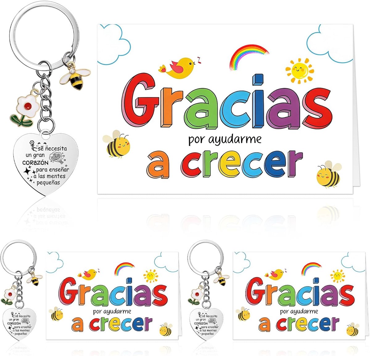 Cadeaus voor leraren en kinderen, 3 lerarenkaarten en 3 sleutelhangers voor leraren, bedankcadeau voor leraren, kleuterschool, cadeau voor leraar