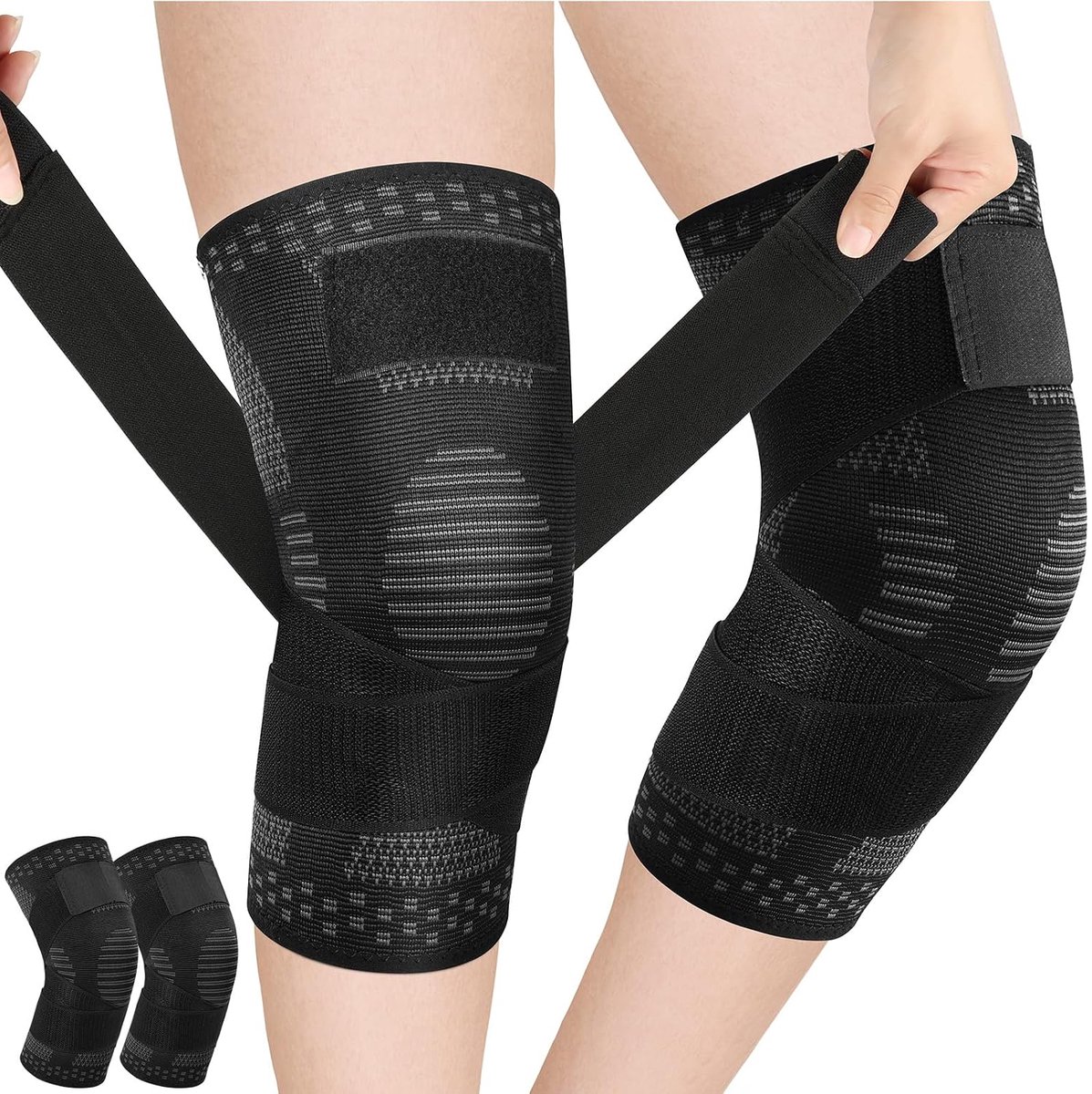 Kniebandages voor meniscus en banden, 2 stuks, compressie-kniebandage, sport, verstelbaar, voor dames en heren, ademend en antislip, voor hardlopen, sport en artritis, XL