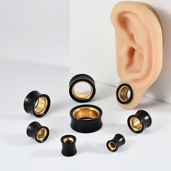 Tunnel hout 8 mm - 22 mm roestvrij staal goud oortunnel set plug piercing sieraden vrouwen mannen 2 stuks — afbeelding 3