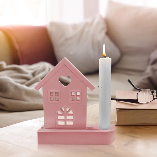 2 stuks siliconen gietvormen huizen kaarsvormen om te gieten, gietvorm voor kaarsenhouder met sokkel, epoxyhars vormen, huis, siliconen vorm voor sojawas, kaarsen, doe-het-zelf kaarsen, zeep, gips — afbeelding 2