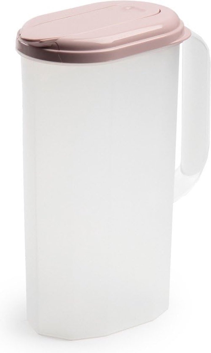 Drankkruik, transparant, 2 liter, met doseerdeksel, maatlijn, geschikt voor koelkast en vaatwasser, 24,5 x 19 x 9 cm (oudroze)