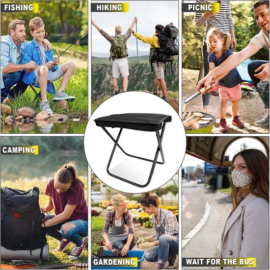 Campingstoel - Klapstoel - Visstoel - Campingkrukje - Opvouwbare Stoel - Festival Stoel - Vouwkruk - Strandstoel - Wandelkrukje - Outdoor - Picknick - Reisstoel - Lichtgewicht - Draagbaar - Inklapbaar - Met Opbergtas - Zwart - 1 stuk — afbeelding 5