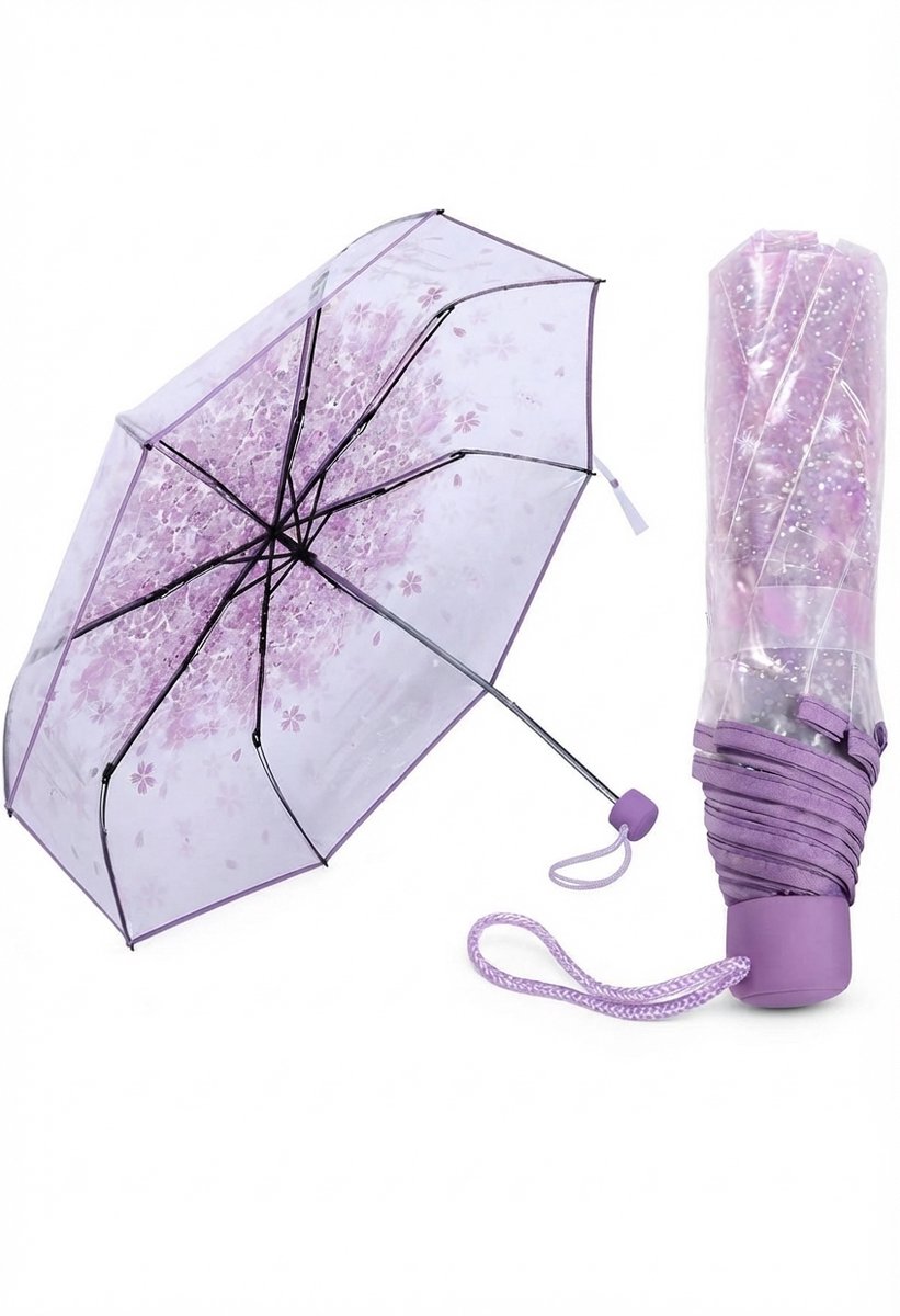 Livatto Opvouwbare Paraplu met Kersenbloesem Print - Transparant en Compact - Handmatig, 93 cm