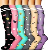 Lot de 6 paires de chaussettes de compression extensibles pour femme. Chaussettes de sport longues pour femme. Fonction boucle. Soutien optimal pour les voyages, la course, l'allaitement et le sport (S/M).
