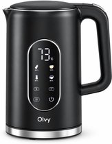 Olvy Waterkoker met Temperatuurregeling - Warmhoudfunctie - RVS - Dubbelwandig - Elektrisch - 1.7 Liter - 2200W - Zwart